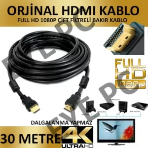 30 METRE KALİTELİ ÇİFT FİLTRELİ EXTRA KÖMÜRLÜ KALIN HDMI KABLO
